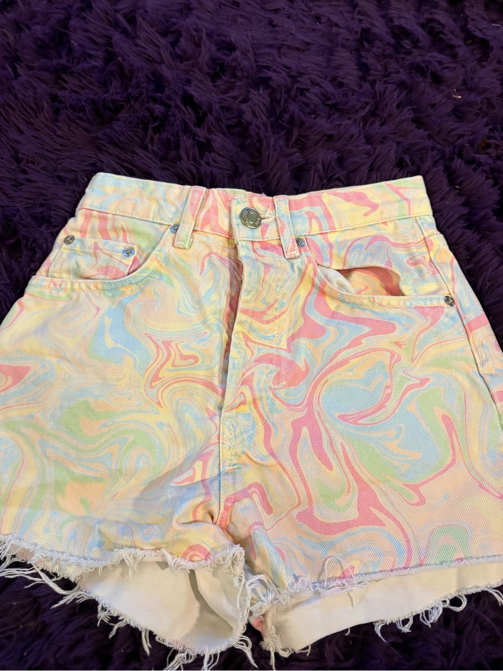 Zara Pastel Swirl Denim Shorts
